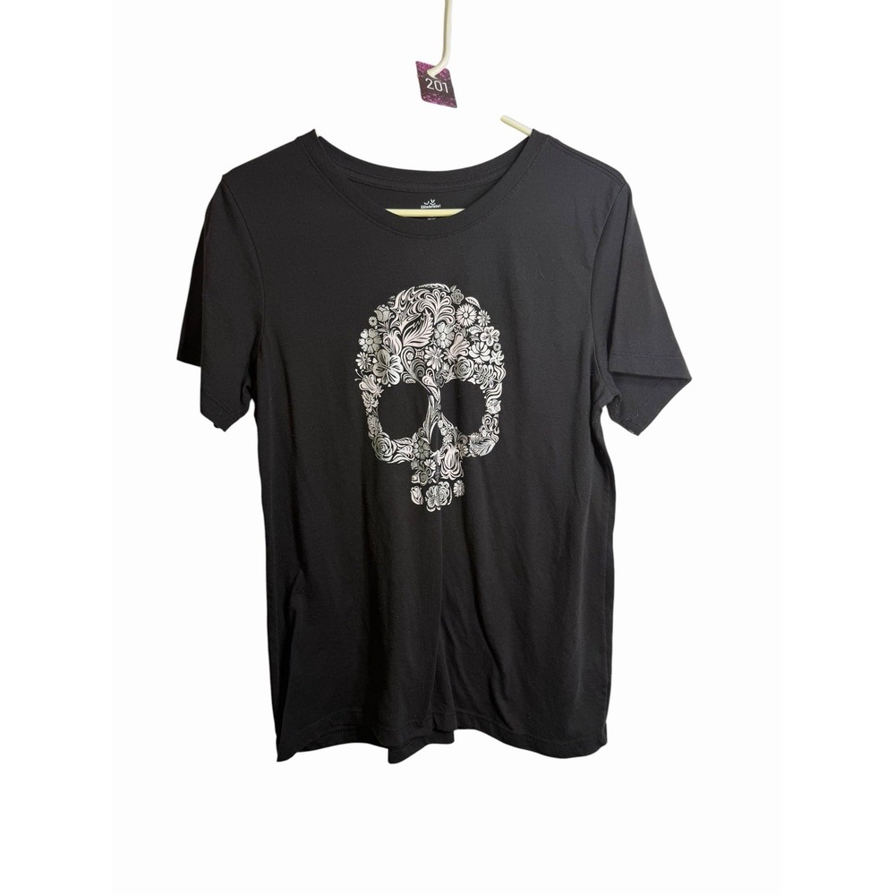 celebrate halloween womens black short sleeve shirt SKULL size medium 8 10